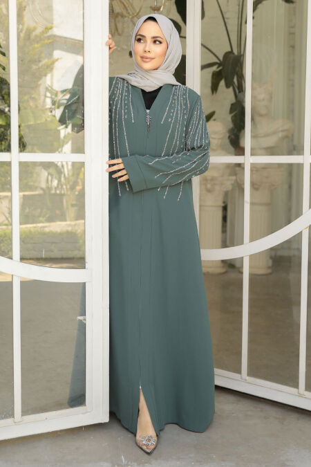 Modest Almond Green Abaya For Women 29111CY - NEVA STYLE