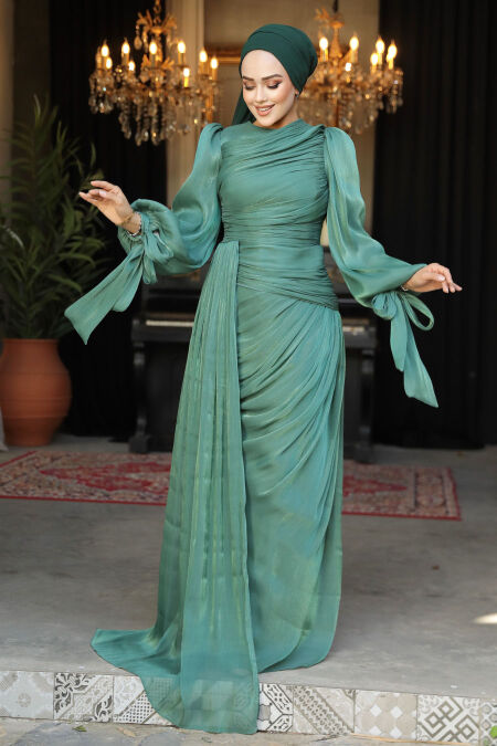 Modest Almond Green Bridal Dress 48491CY - NEVA STYLE