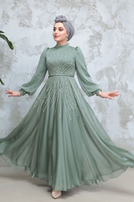 Modest Almond Green Bridesmaid Dress 4953CY - NEVA STYLE