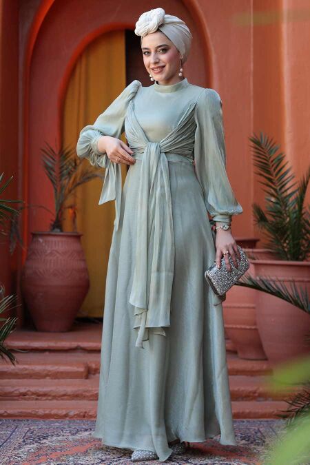 Modest Almond Green Bridesmaid Gown 52223CY - NEVA STYLE