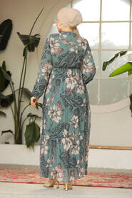 Modest Almond Green Chiffon Floral Dresses 50355CY - 5