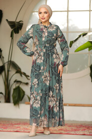 Modest Almond Green Chiffon Floral Dresses 50355CY - 3