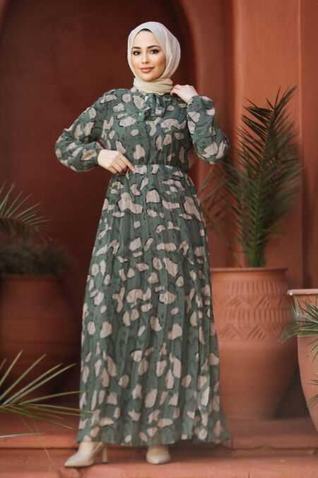 Modest Almond Green Chiffon Long Dresses 50354CY - NEVA STYLE