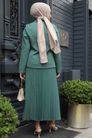 Modest Almond Green Dual Skirt Suit 12601CY - 3