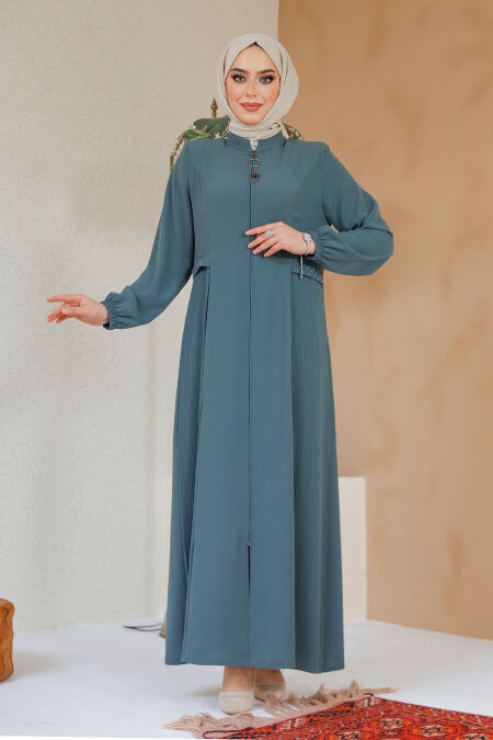 Modest Almond Green Dubai Abaya 45289CY - NEVA STYLE