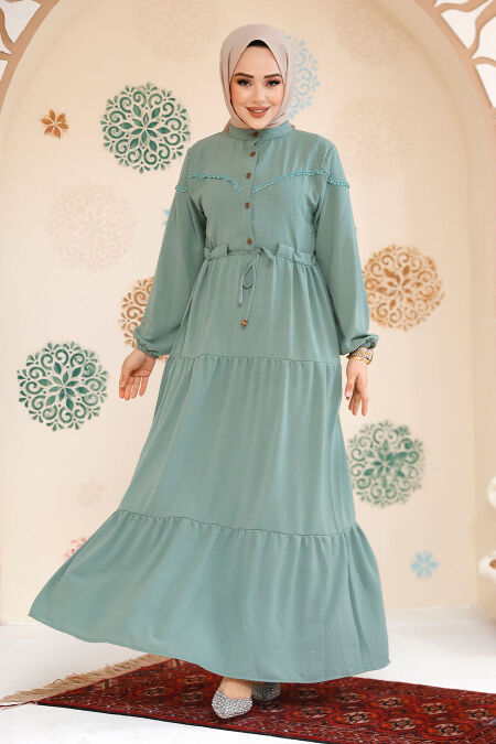 Modest Almond Green Eid Dress 10334CY - NEVA STYLE