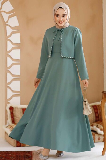 Modest Almond Green Eid Dress 61462CY - NEVA STYLE