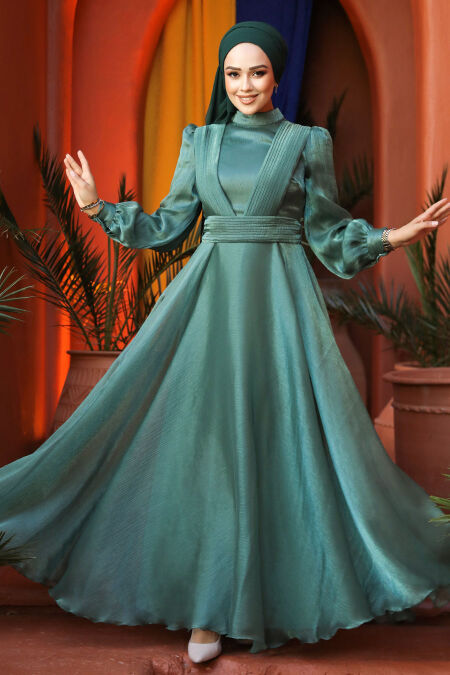 Modest Almond Green Evening Dress 45701CY - NEVA STYLE