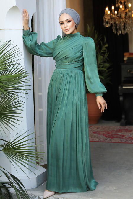 Modest Almond Green Evening Gown 44081CY - NEVA STYLE