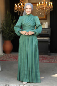 Modest Almond Green Evening Gown 44081CY - 3