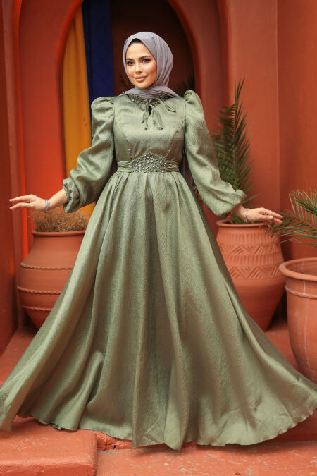 Modest Almond Green Evening Gown 45581CY - NEVA STYLE