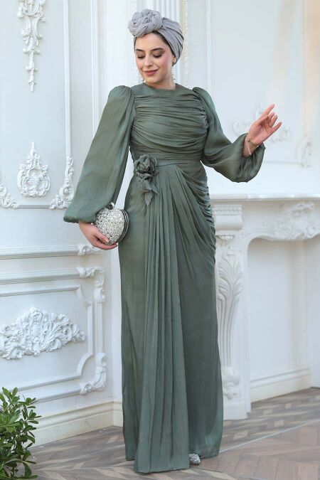 Modest Almond Green Evening Gown 51203CY - NEVA STYLE