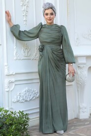 Modest Almond Green Evening Gown 51203CY - 3
