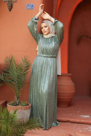 Modest Almond Green Evening Gown With Long Sleeve 44961CY - 3