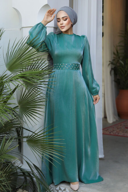 Modest Almond Green Evening Long Dress 23302CY - NEVA STYLE
