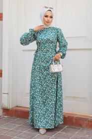 Modest Almond Green Floral Dress 61073CY - 3