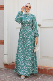 Modest Almond Green Floral Dress 61073CY - 2