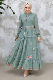 Modest Almond Green Floral Long Dress 32815CY 