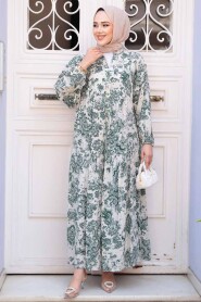 Modest Almond Green Floral Long Dress 52941CY - 2