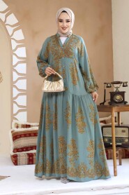 Modest Almond Green Floral Long Sleeve Dress 18241CY - 2