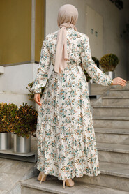 Modest Almond Green Floral Long Sleeve Dress 50251CY - 2