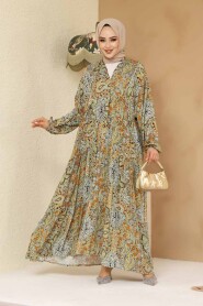 Modest Almond Green Floral Maxi Dress 23454CY - 2