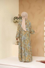 Modest Almond Green Floral Maxi Dress 23454CY - 4