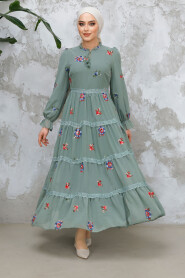 Modest Almond Green Floral Maxi Dress 32816CY 