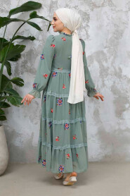 Modest Almond Green Floral Maxi Dress 32816CY - 4