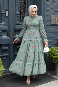 Modest Almond Green Floral Maxi Dress 32816CY - 2