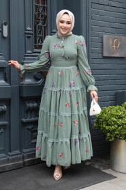Modest Almond Green Floral Maxi Dress 32816CY - 3