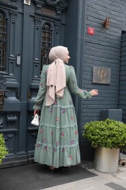 Modest Almond Green Floral Maxi Dress 32816CY - 4