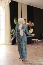 Modest Almond Green Floral Pleated Dress 23502CY - 3
