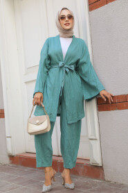 Modest Almond Green Kimono Dual Suit 12531CY - 3