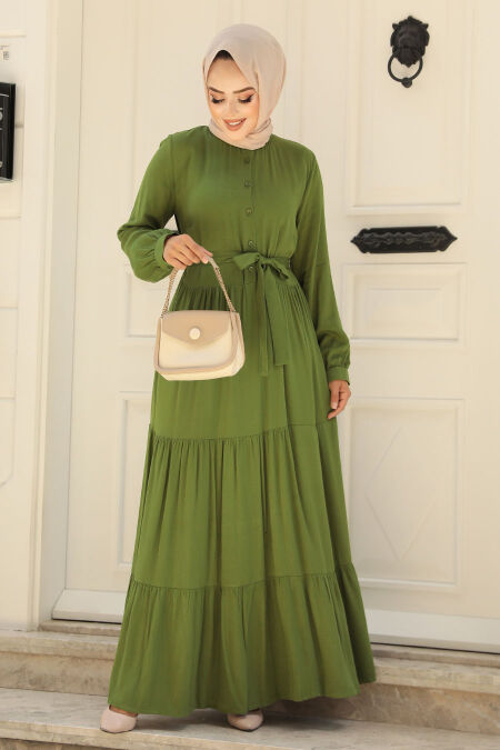Modest Almond Green Long Dress 22042CY - NEVA STYLE