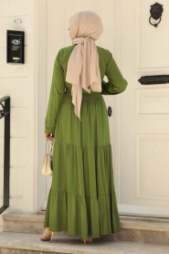 Modest Almond Green Long Dress 22042CY - 3