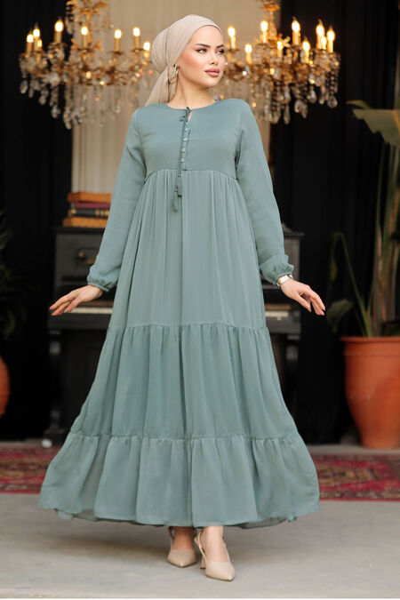 Modest Almond Green Long Sleeve Dress 22051CY - NEVA STYLE