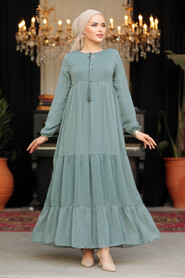 Modest Almond Green Long Sleeve Dress 22051CY - 2