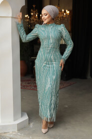 Modest Almond Green Long Sleeve Evening Dress 52053CY - 2