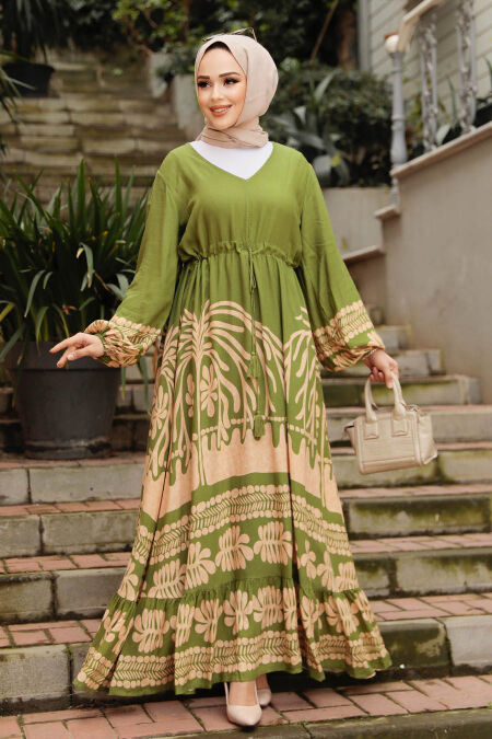 Modest Almond Green Maxi Dress 10237CY - NEVA STYLE