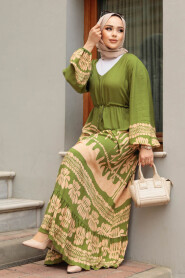 Modest Almond Green Maxi Dress 10237CY - 3