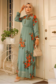 Modest Almond Green Maxi Dress 503501CY - 2