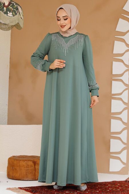 Modest Almond Green Plus Size Dress 23815CY - NEVA STYLE