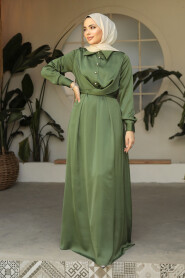 Modest Almond Green Satin Dress 45661CY - 1