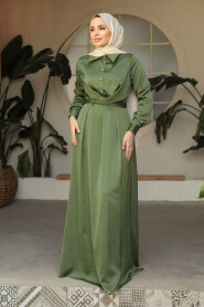 Modest Almond Green Satin Dress 45661CY - 2