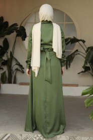 Modest Almond Green Satin Dress 45661CY - 3