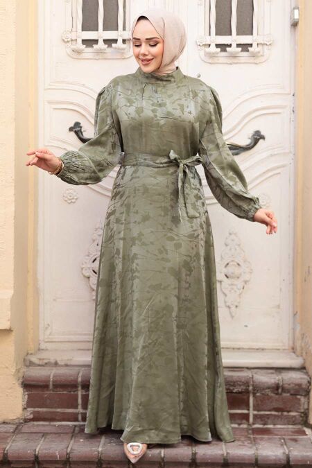Modest Almond Green Satin Dress 52921CY - NEVA STYLE