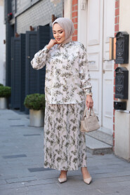 Modest Almond Green Skirted Dual Suit 13027CY - 1