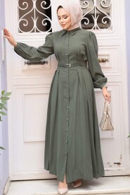 Modest Almond Green Summer Dress 19044CY - 3