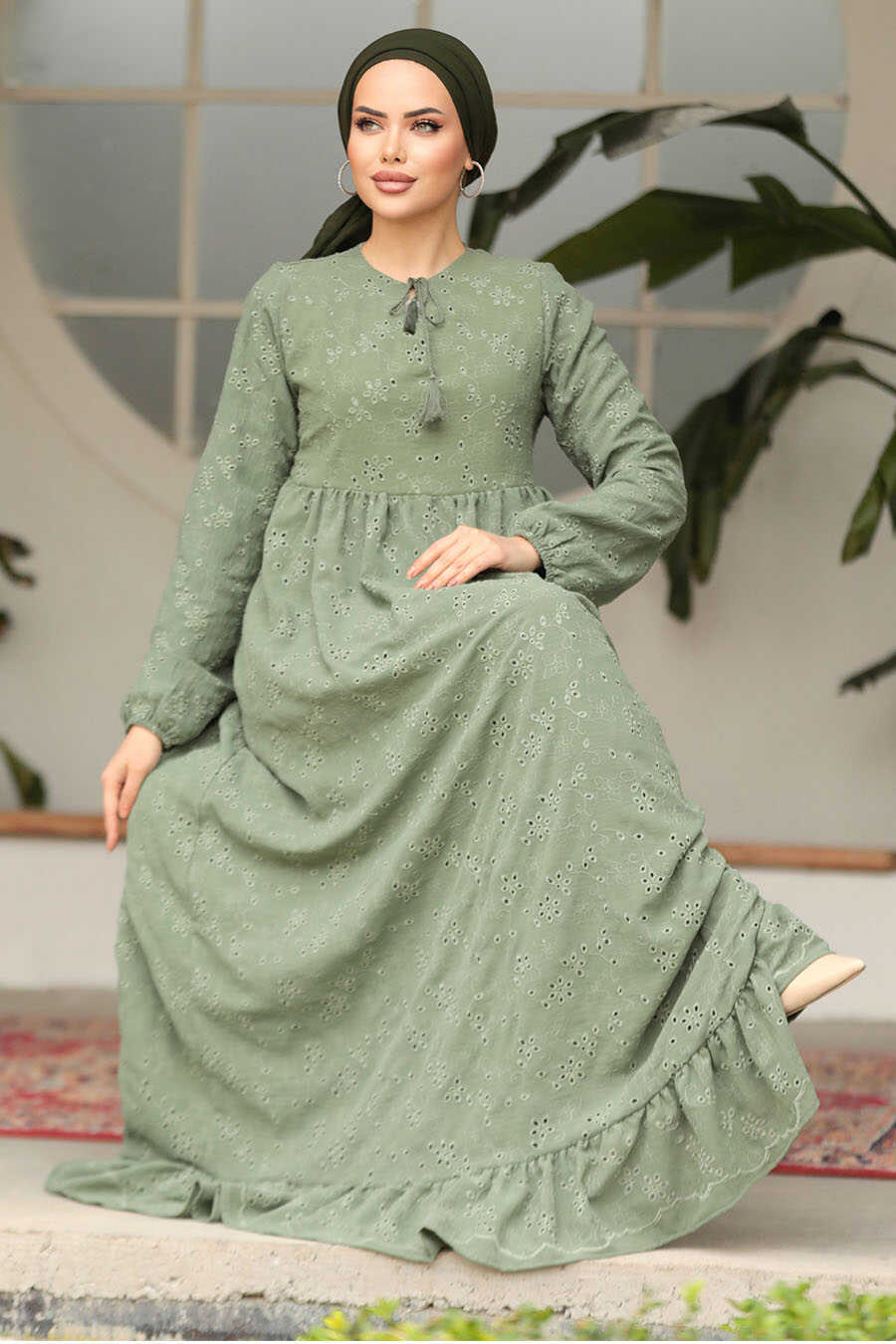 Modest Almond Green Summer Dress 23201CY - Neva-style.com